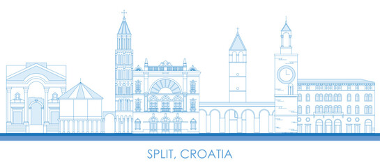 Outline Skyline panorama of City of Split, Croatia - vector illustration