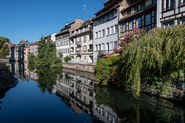 Fototapeta na wymiar Petite France with half timbered houses and facades in Strasbourg, France
