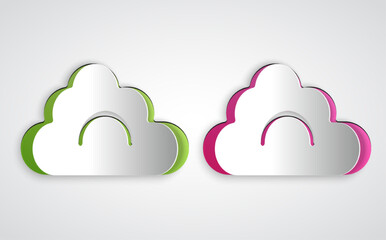 Fototapeta premium Paper cut Cloud icon isolated on grey background. Paper art style. Vector