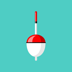 Fishing float. Fishing buoy floating on water. Colorful bobber float icon. Vector illustration flat design. Isolated on background.