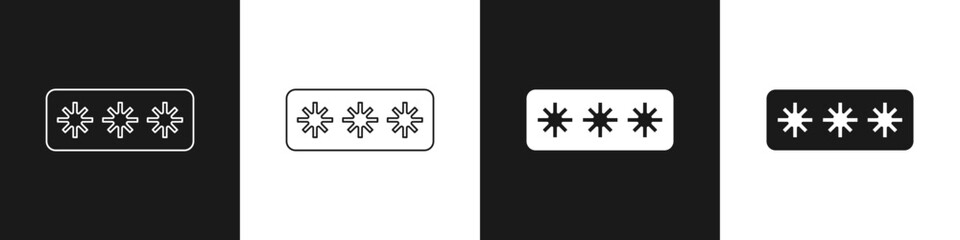 Set Password protection and safety access icon isolated on black and white background. Security, safety, protection, privacy concept. Vector