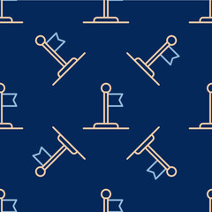 Line Flag icon isolated seamless pattern on blue background. Victory, winning and conquer adversity concept. Vector