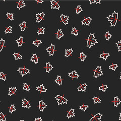 Line Canadian maple leaf icon isolated seamless pattern on black background. Canada symbol maple leaf. Vector