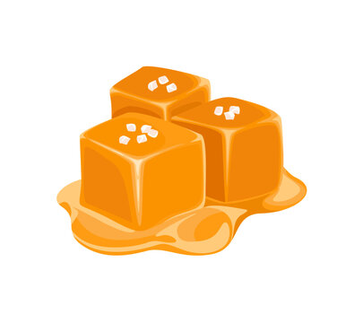 Salted toffee caramel pieces isolated. Vector cartoon illustration of sweet candy.