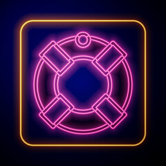 Glowing neon Lifebuoy icon isolated on black background. Lifebelt symbol. Vector