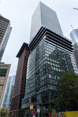 Fototapeta na wymiar Frankfurt's financial center, with tall buildings full of offices.
