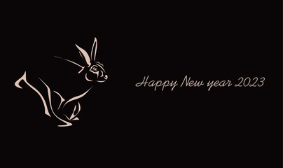linear drawing of a rabbit silhouette, a simple hand-drawn element for a poster, brochure, banner, calendar, illustration isolated on a black background