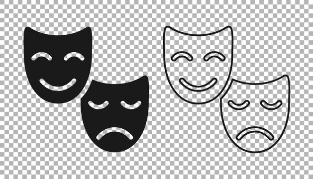 Black Comedy and tragedy theatrical masks icon isolated on transparent background. Vector