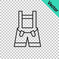 Black line Lederhosen icon isolated on transparent background. Traditional bavarian clothing. Oktoberfest outfit. Pants with suspenders. Patrick day. Vector