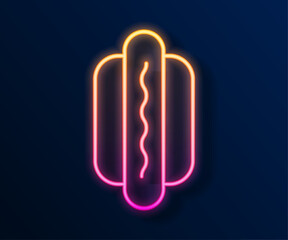 Glowing neon line Hotdog sandwich icon isolated on black background. Sausage icon. Fast food sign. Vector