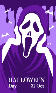 Cute Cartoon Character Illustration Vector Grim Reaper Halloween With Purple Color