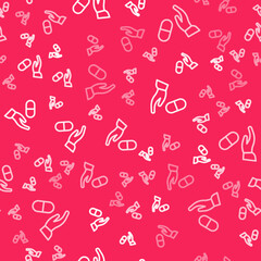 White line Medical prescription icon isolated seamless pattern on red background. Rx form. Recipe medical. Pharmacy or medicine symbol. Vector