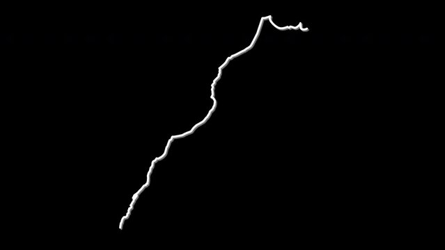 Morocco map, country territory outline self drawing animation. Line art.