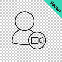 Black line Video chat conference icon isolated on transparent background. Online meeting work form home. Remote project management. Vector