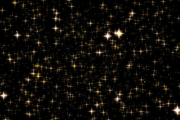Golden holiday glitter and sparkling overlay, stars and magic glow texture on black background,...