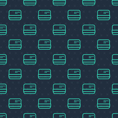 Fototapeta premium Green line Credit card icon isolated seamless pattern on blue background. Online payment. Cash withdrawal. Financial operations. Shopping sign. Vector
