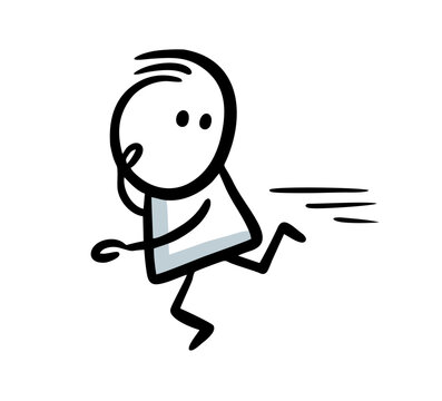 Running in fear child doodle picture. Vector art.