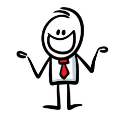 Funny doodle businessman with silly smile on his face.