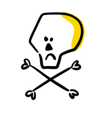 Skull and bones hand drawn sketch in doodle style.