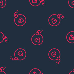 Red line Bomb ready to explode icon isolated seamless pattern on black background. Vector