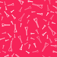 White line Handle broom icon isolated seamless pattern on red background. Cleaning service concept. Vector
