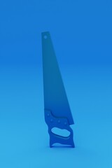 3D illustration, handsaw, blue background, 3D rendering.