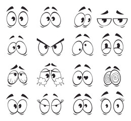 Cartoon eye face expression comic style emotion isolated set. Vector doodle line style design element