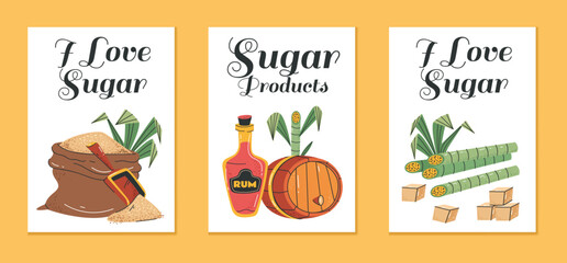 Sugar rum cane alcohol drink card cover isolated set. Vector graphic design element illustration