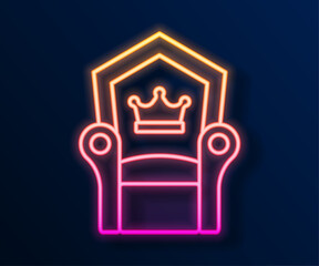 Glowing neon line Medieval throne icon isolated on black background. Vector
