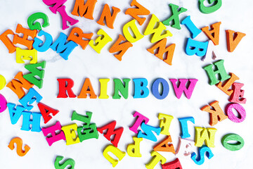 Word RAINBOW made from multicolored characters