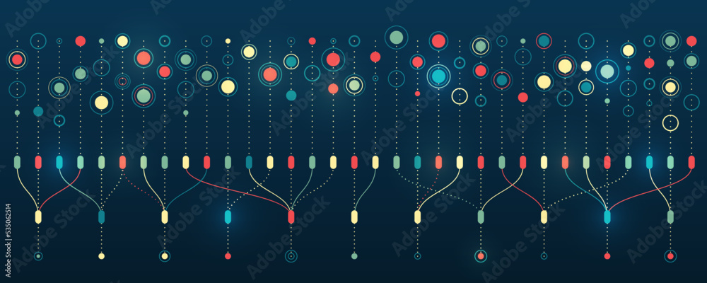 Aufkleber Structuring the flow of information. Data analytics concept. Sorting a large amount of data on a dark background. Big data visualization. Futuristic network or business analytics.