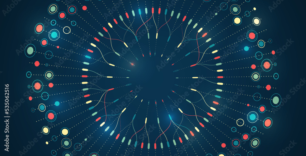 Aufkleber Data analytics concept. Sorting a large amount of data on a dark background. Big data visualization. Futuristic network or business analytics. Structuring the flow of information.