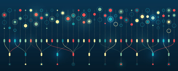 Structuring the flow of information. Data analytics concept. Sorting a large amount of data on a dark background. Big data visualization. Futuristic network or business analytics.