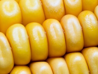 Maize kernels in regular rows in the mature ear with husks. Detail.