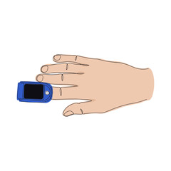 Colorful continuous one line art of hand with a pulse oximeter, finger medical device