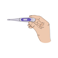 Continuous one line art of hand holding a digital thermometer