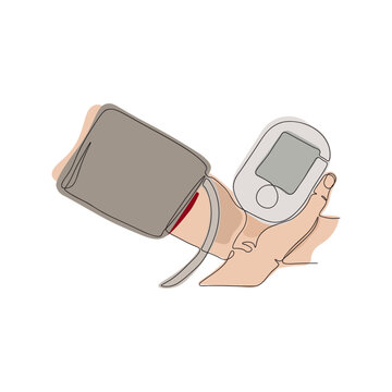 recommend clip art: Continuous one line art of hand with digital tonometer device
