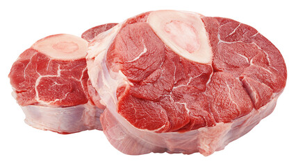 Sliced beef shank, osso bucco steak, isolated on white background, full depth of field, clipping...