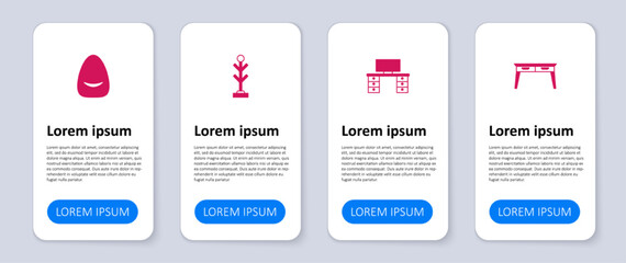 Set Office desk, Coat stand and Pouf. Business infographic template. Vector