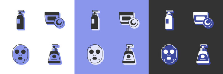 Set Cream or lotion cosmetic tube, Bottle of shampoo, Facial mask and icon. Vector