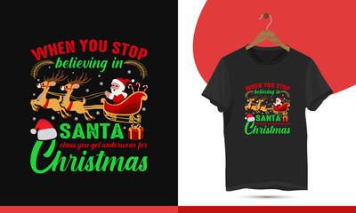 Santa Christmas T-shirt Design Vector Template. Christmas Holiday season illustration for print on mugs, bags, stickers, backgrounds, and different print items.