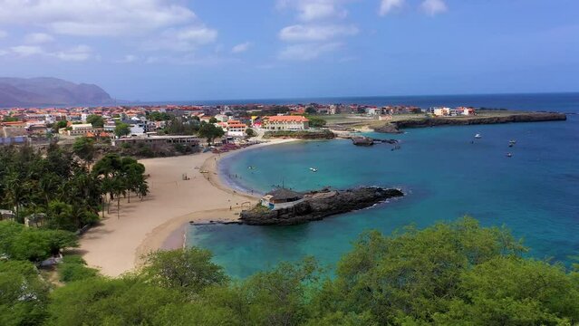 Aerial view of Tarrafal beach in Santiago island in Cape Verde - Cabo Verde