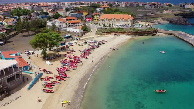 Aerial view of Tarrafal beach in Santiago island in Cape Verde - Cabo Verde