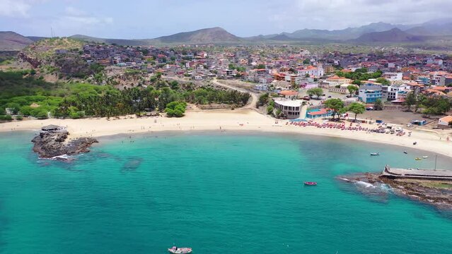 Aerial view of Tarrafal beach in Santiago island in Cape Verde - Cabo Verde
