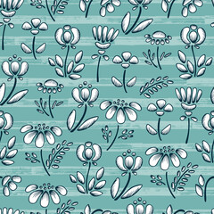 Wildflowers Vector Seamless pattern. Floral background with Hand drawn doodle Wild Flowers.