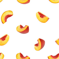 Peach slice isolated on white background, SEAMLESS, PATTERN