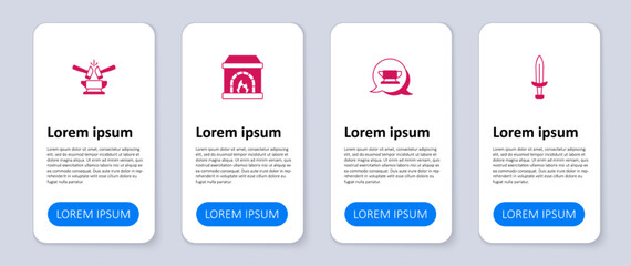 Set Medieval sword, Blacksmith anvil tool, oven and Anvil and hammer. Business infographic template. Vector