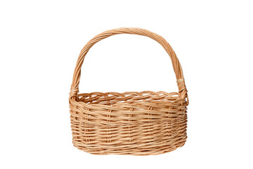 the basket is isolated. Wicker basket with handle isolated on white
