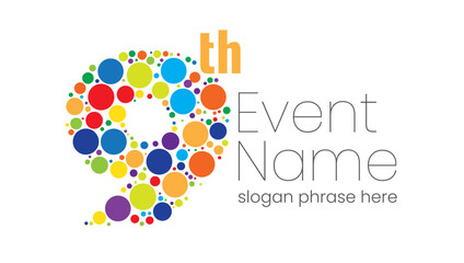 annual event or summit title starting with a number of order made with random colorful circles - 9th
