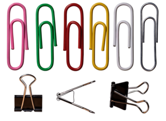 Paper clips and clips for archiving documents.